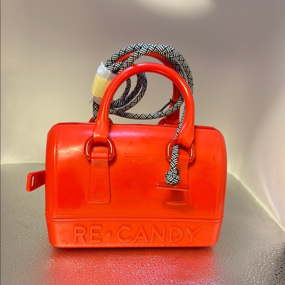 Furla Red Re-Candy Satchel Bag Structured Glossy Charm​